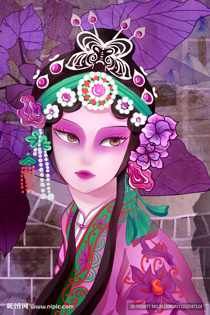 国潮美女水彩艺术挂画装饰画
