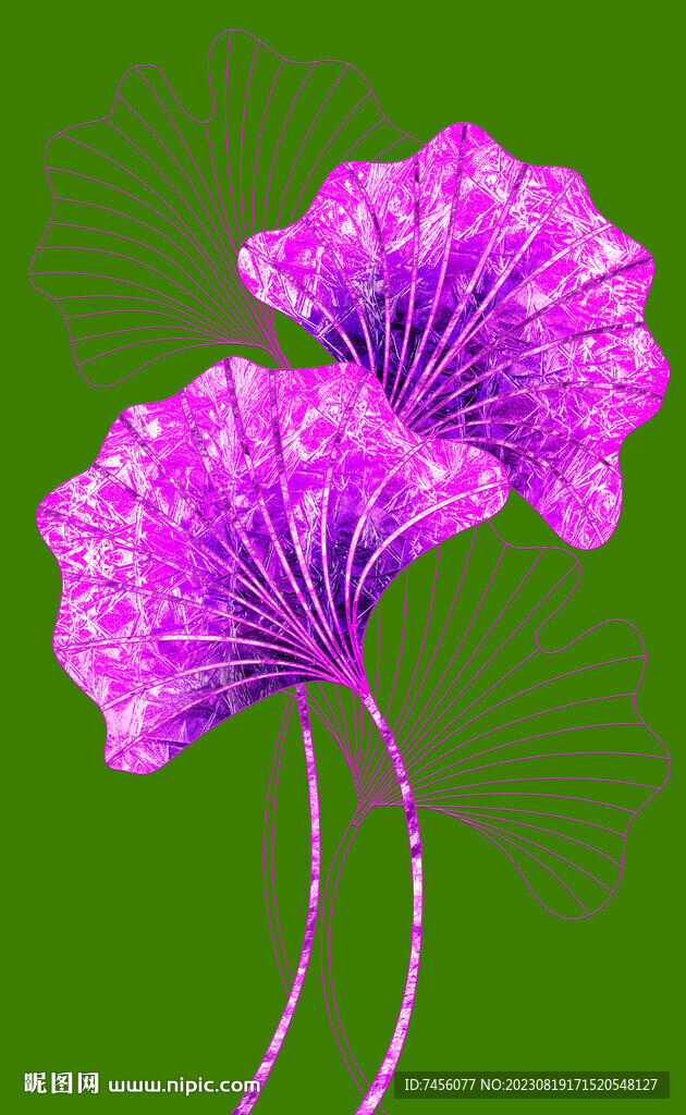 紫色树叶绿色背景挂画装饰画