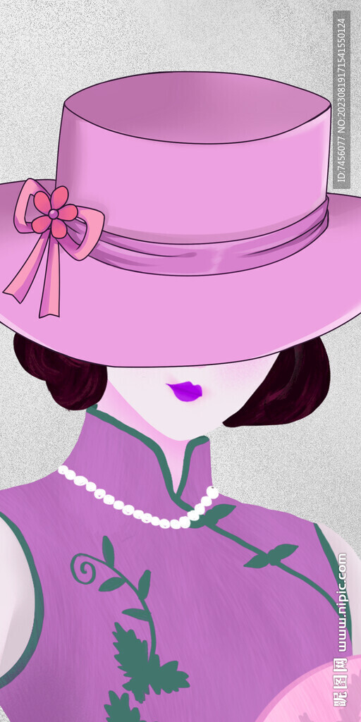 旗袍美女紫色挂画装饰画