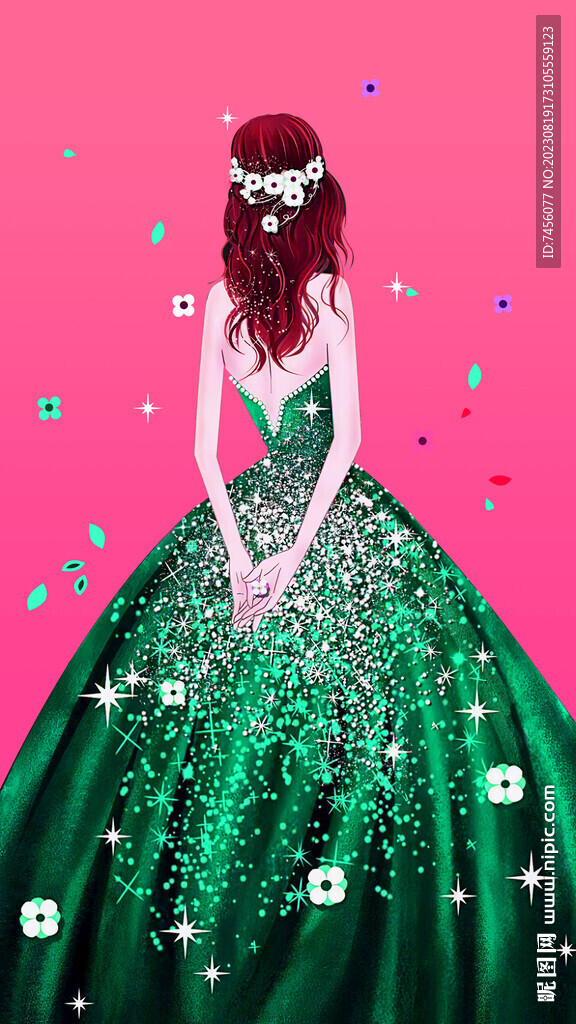 绿色长裙美女挂画装饰画