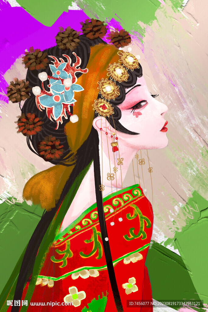 国潮美女水彩艺术挂画装饰画
