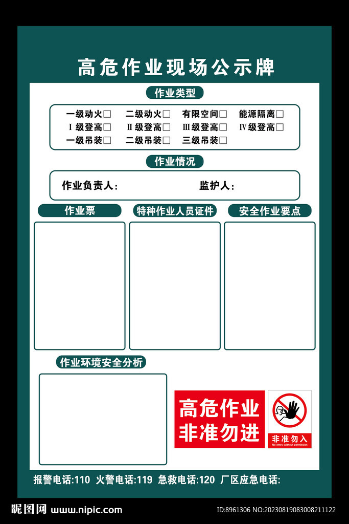 高危作业现场公示牌