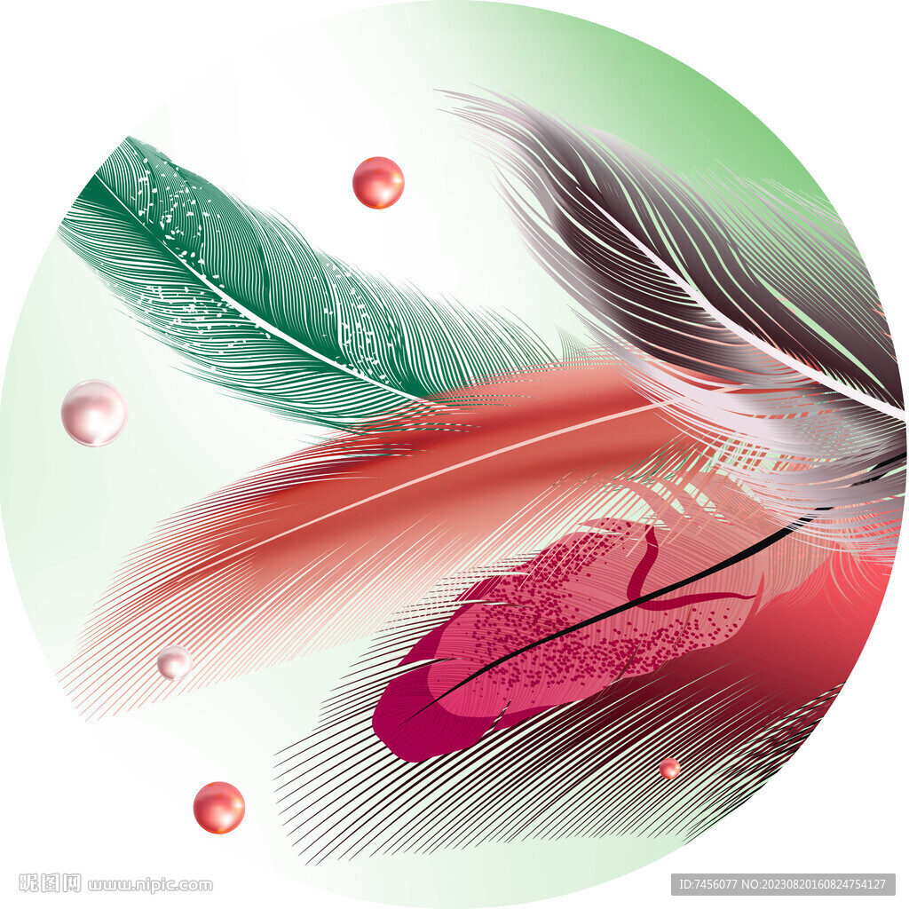 水彩羽毛高清圆形挂画装饰画