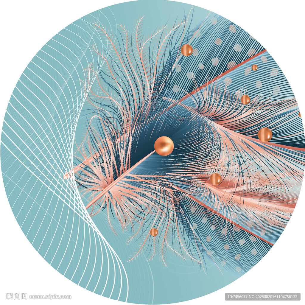 水彩羽毛高清圆形挂画装饰画