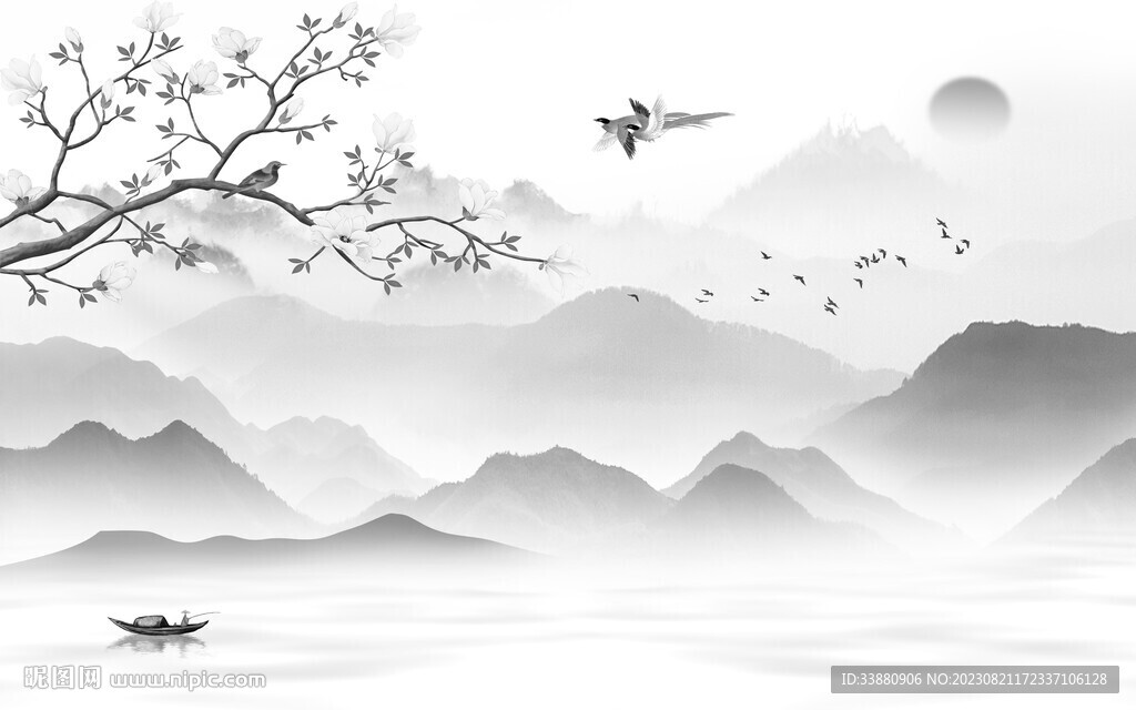 爆款 简奢灰山水画 Tif分层