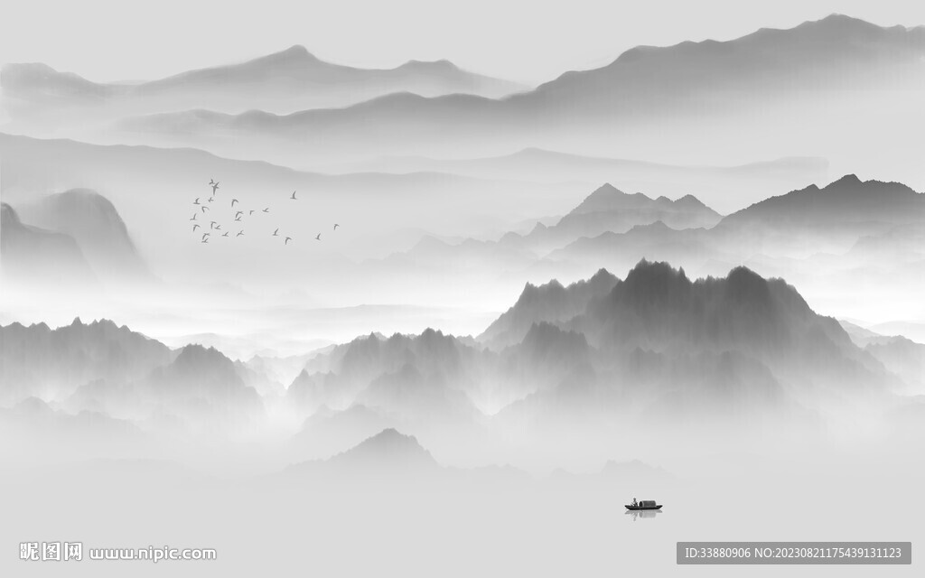 高端 简奢灰山水画 Tif分层
