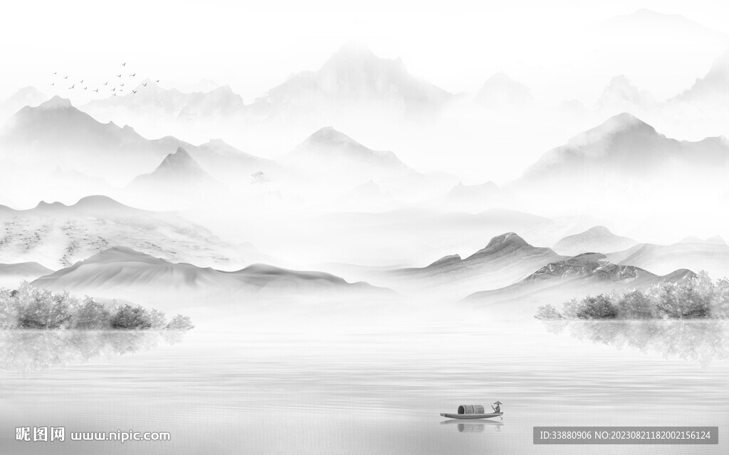 高清 高端灰山水画 Tif分层