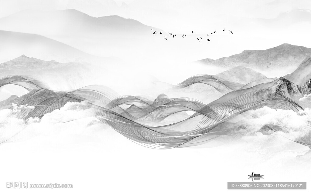 轻奢 高档灰山水画 TiF分层