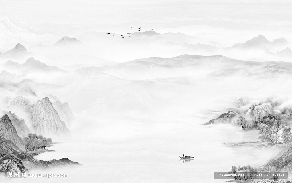 奢雅 高档灰山水画 TiF分层