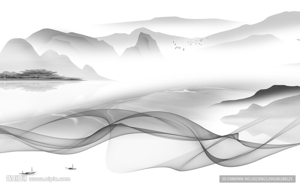 高清 灰色简约山水 TiF分层