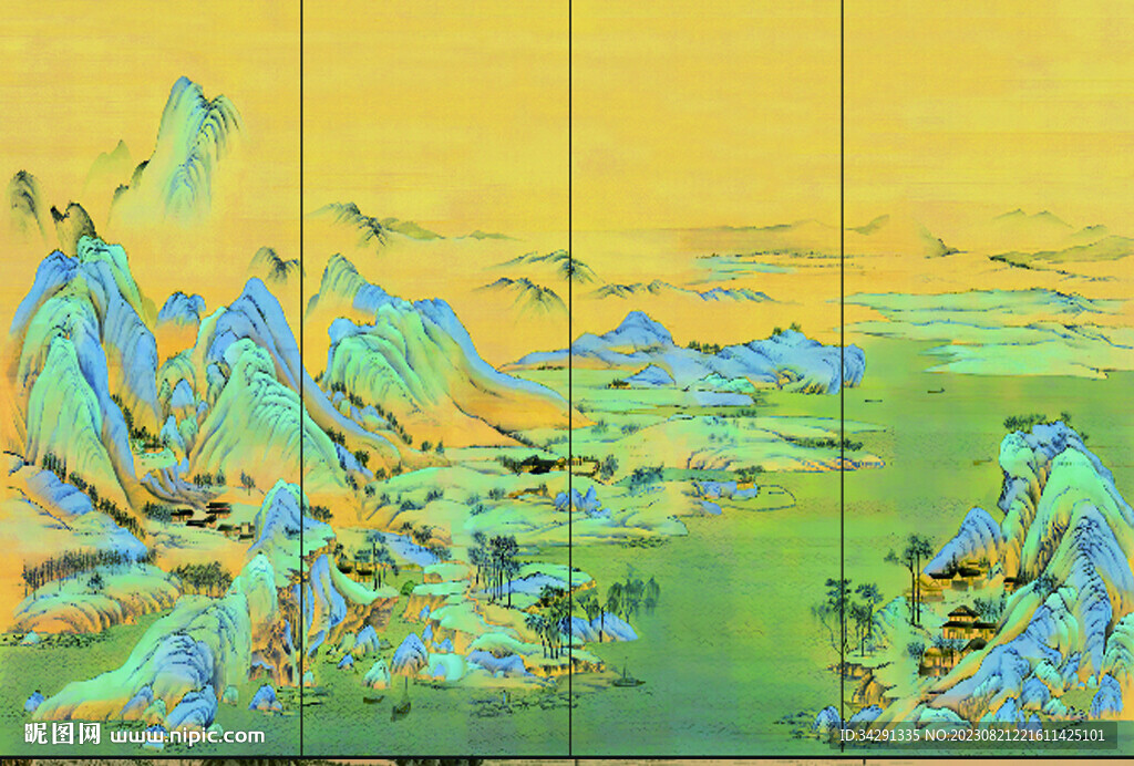 新中式山水 背景墙壁画 硬包 