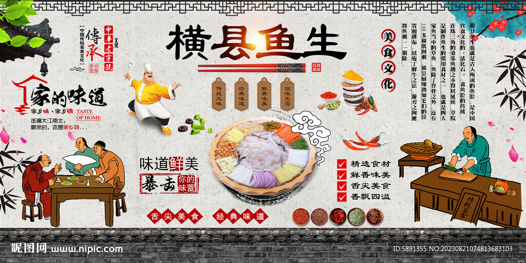 横县鱼生背景墙