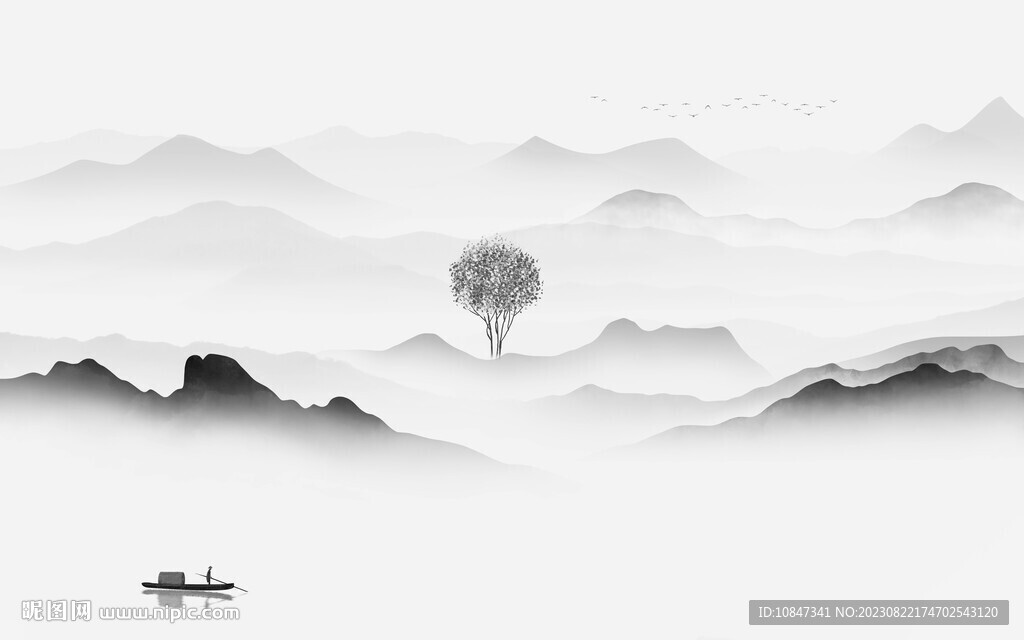 清晰 高档灰色山水 TIf分层