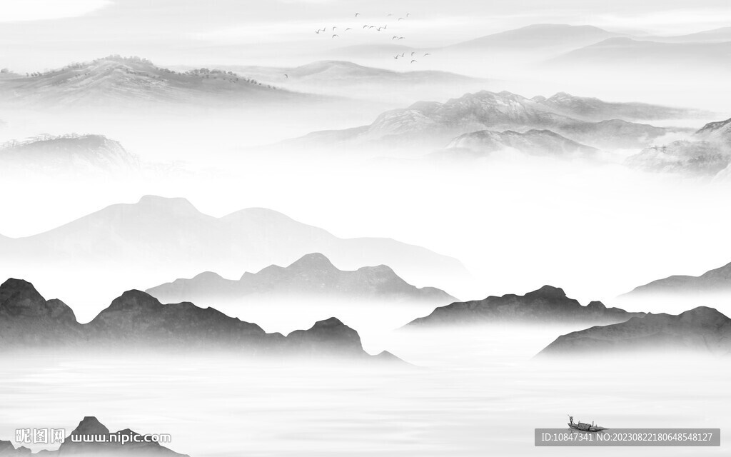 高清 高档灰色山水 TIf分层