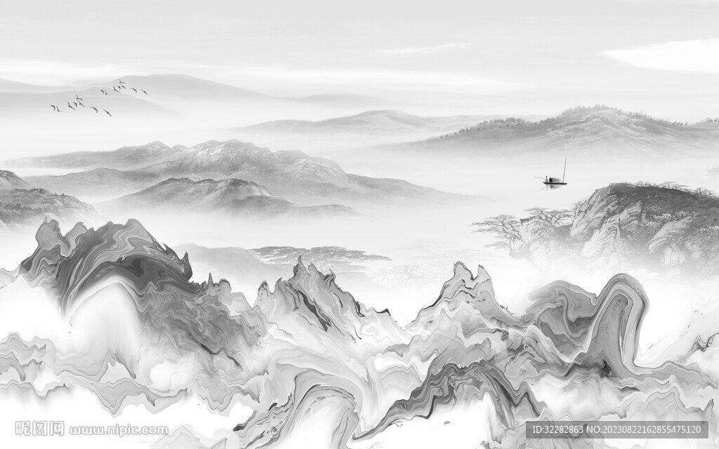 素雅 简约灰色山水 TiF分层