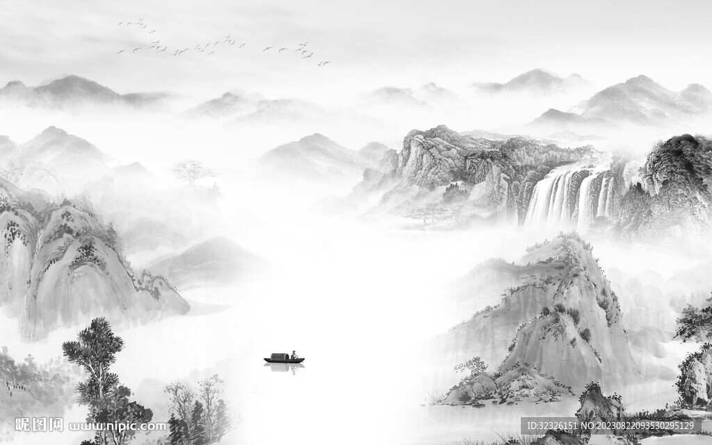淡雅 灰色高档山水 tif分层