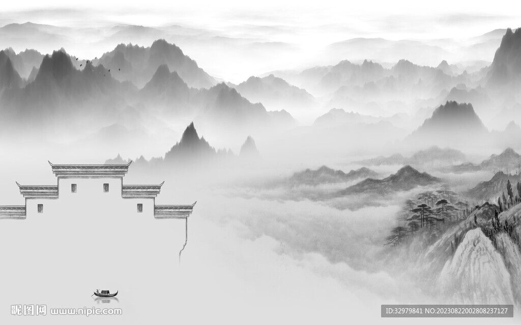 高清 最新灰色山水 TiF分层