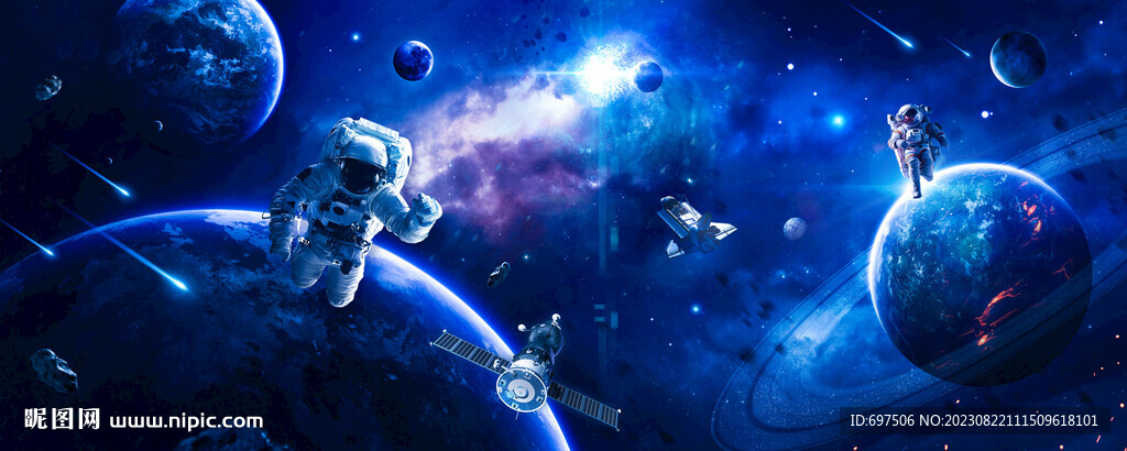 蓝色太空卫星宇宙星球宇航员背景