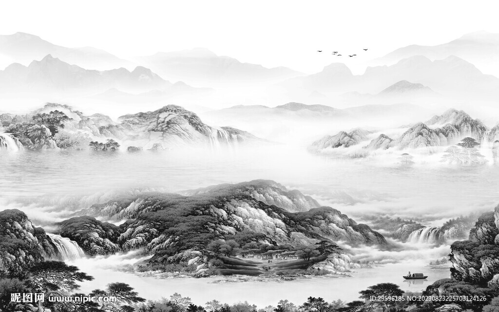 素雅 轻奢灰色山水 TiF分层