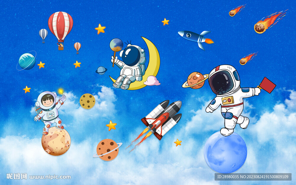 卡通星空宇航员儿童房