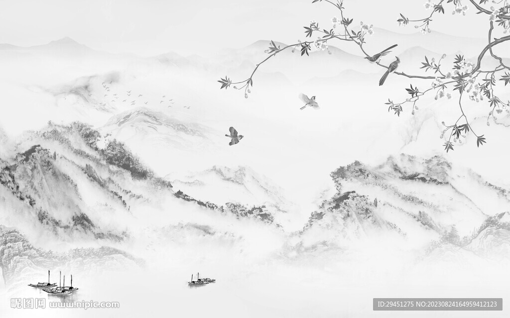 现代 奢雅灰色山水 TiF分层