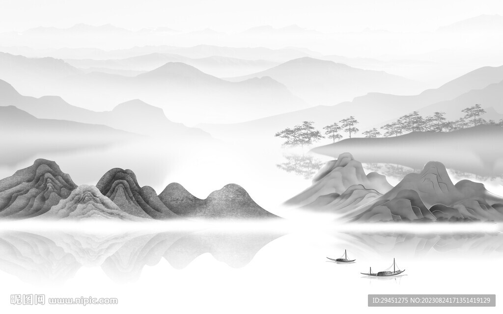 极简 灰色中式山水 TiF分层