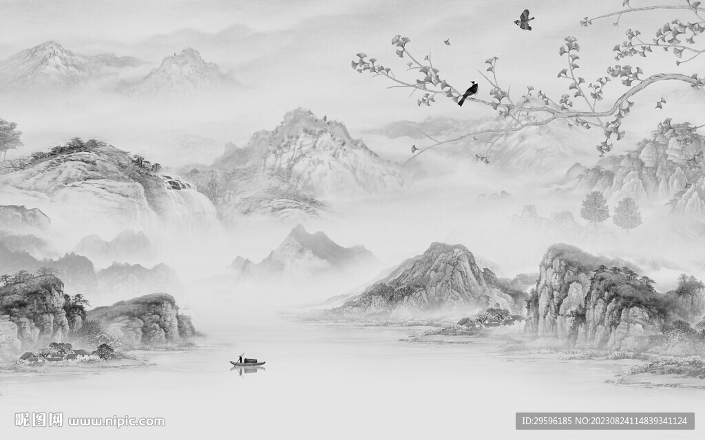 中式 现代客厅山水 TiF分层