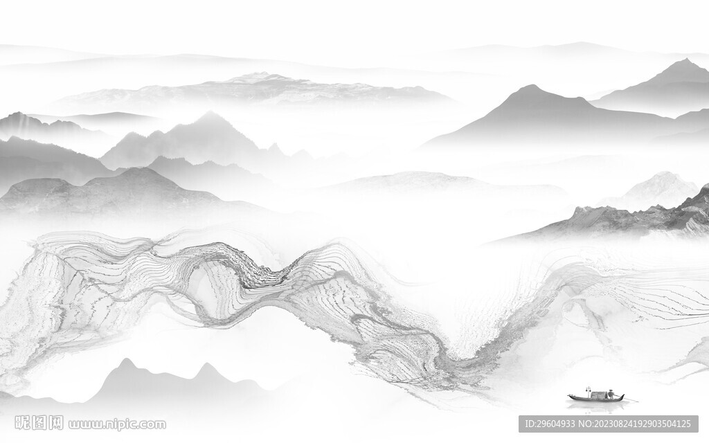 极简 灰色客厅山水 TIF分层