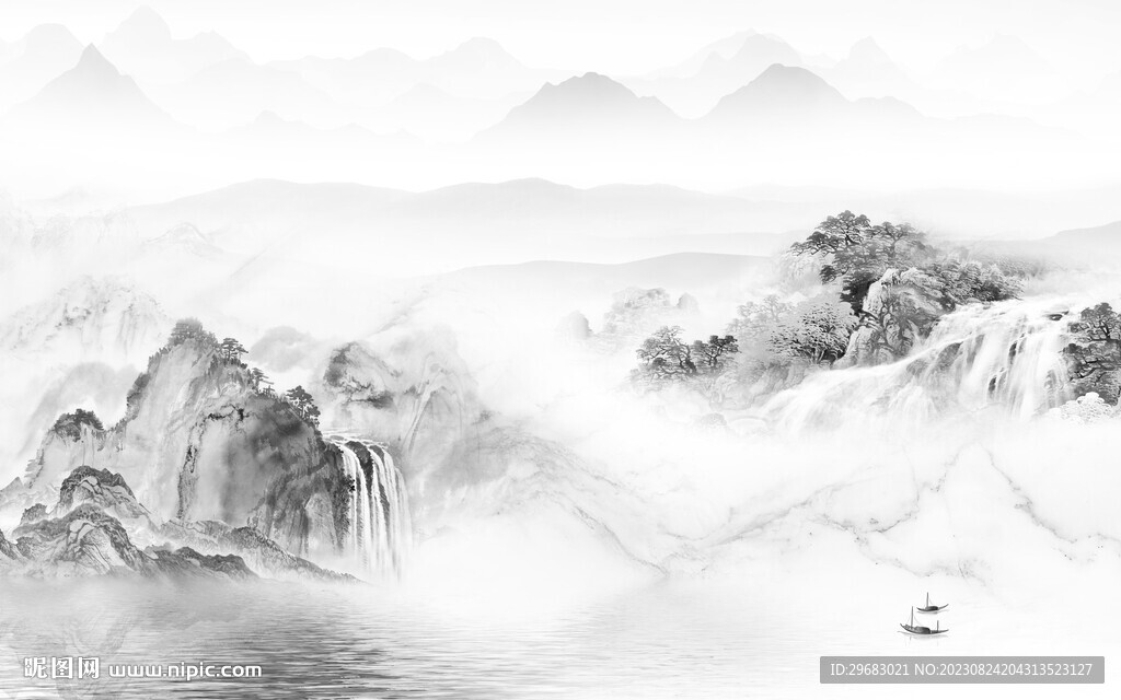 淡雅 高端灰色山水 tiF分层