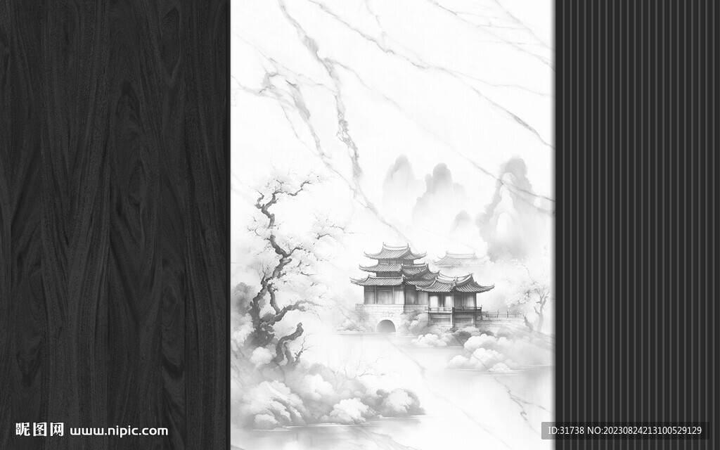 现代高端大理石格栅木纹背景墙