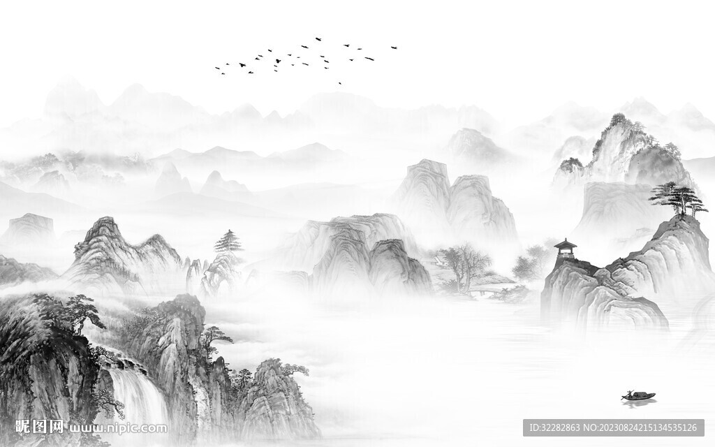 高清 简约灰色山水 TiF分层