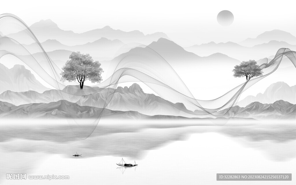 现代 简约灰色山水 TiF分层