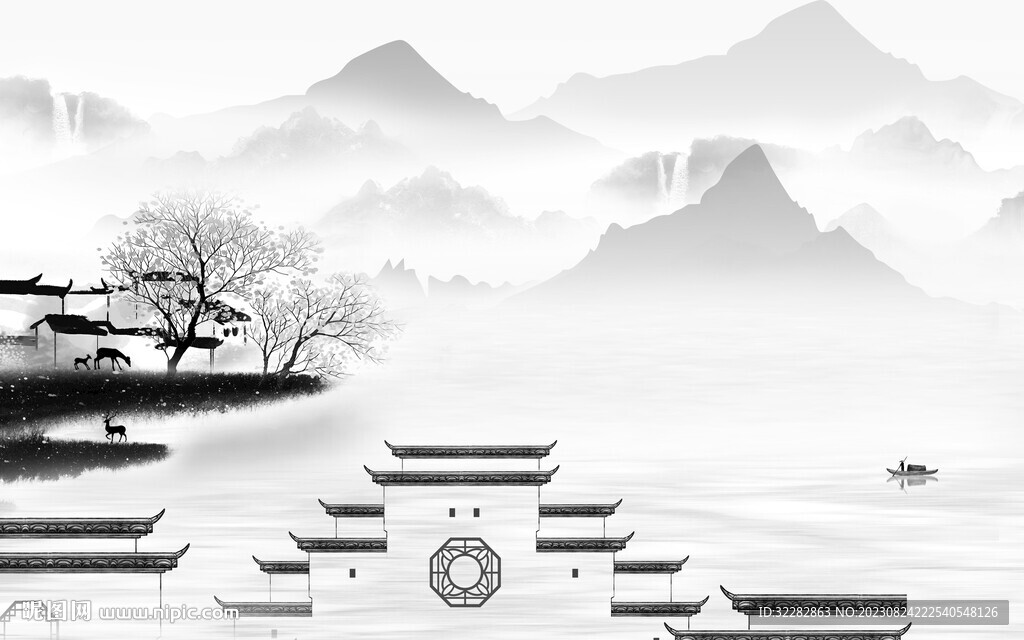 新传 清晰灰色山水 TiF分层