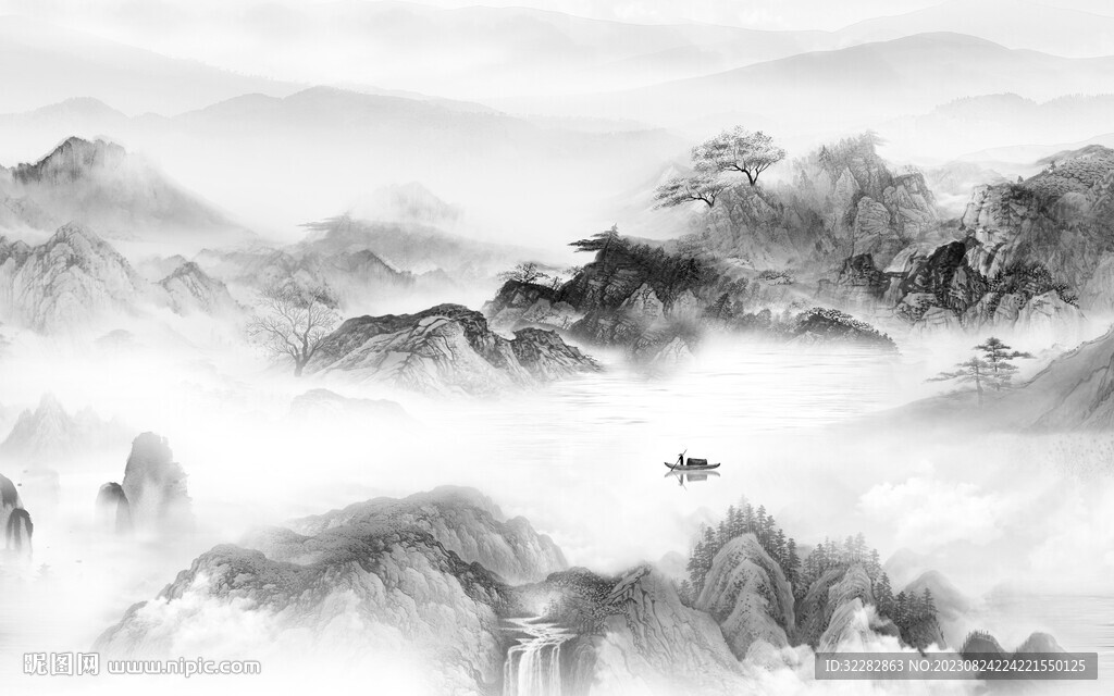 高档 清晰灰色山水 TiF分层