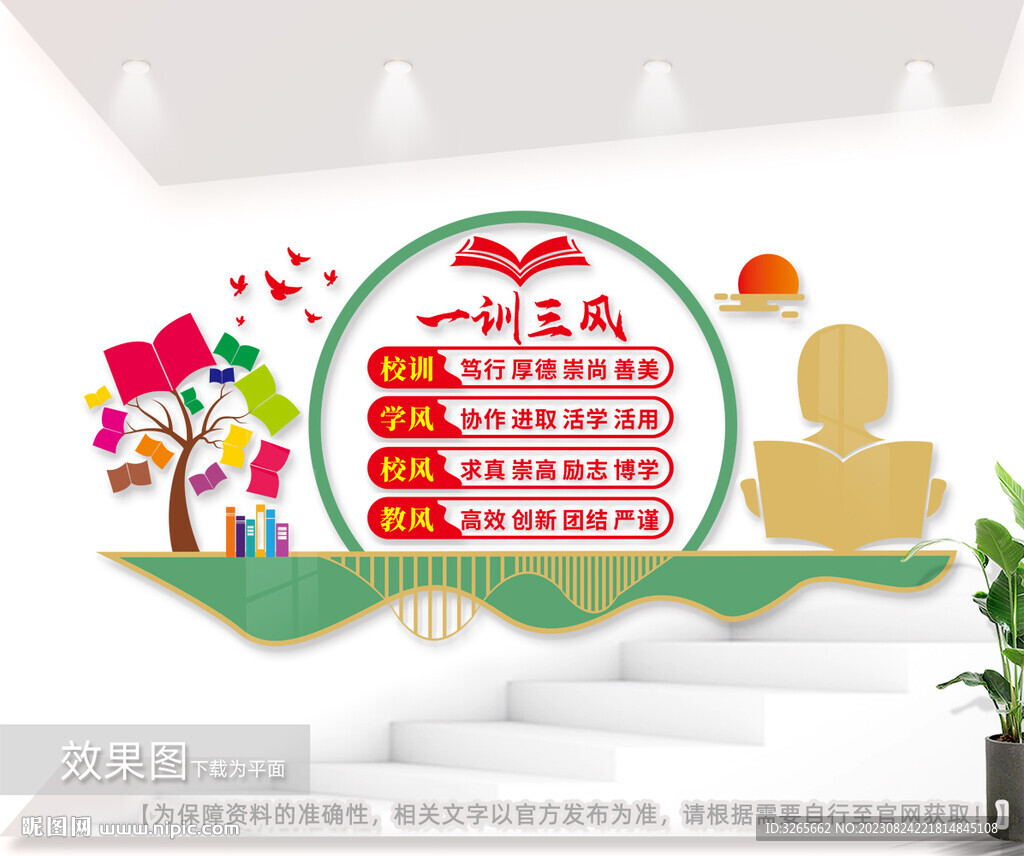一训三风校园文化墙图片