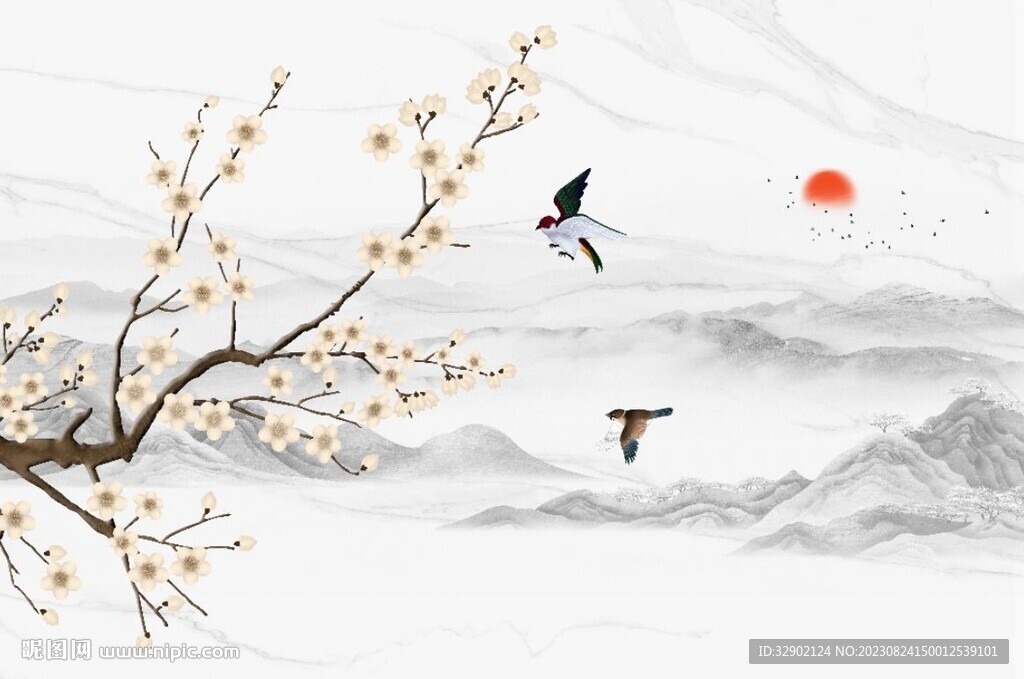 现代花鸟背景墙