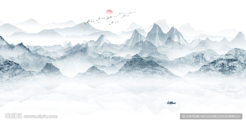 中式禅意水墨山水画背景墙