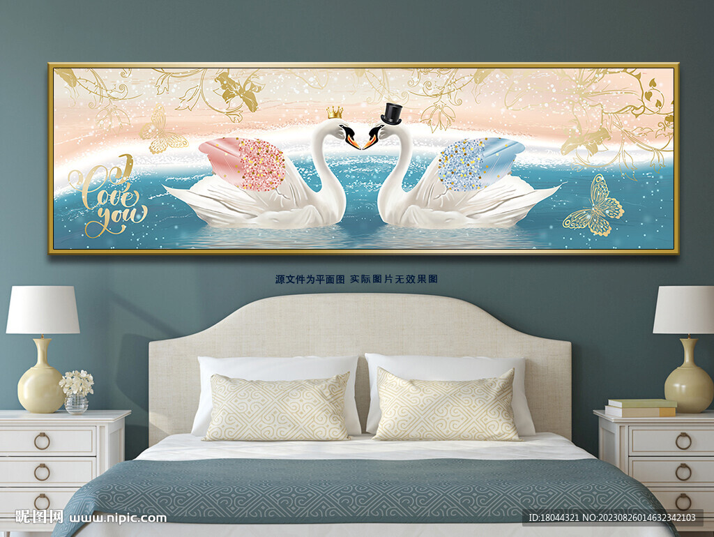 唯美天鹅湖沙滩床头装饰画