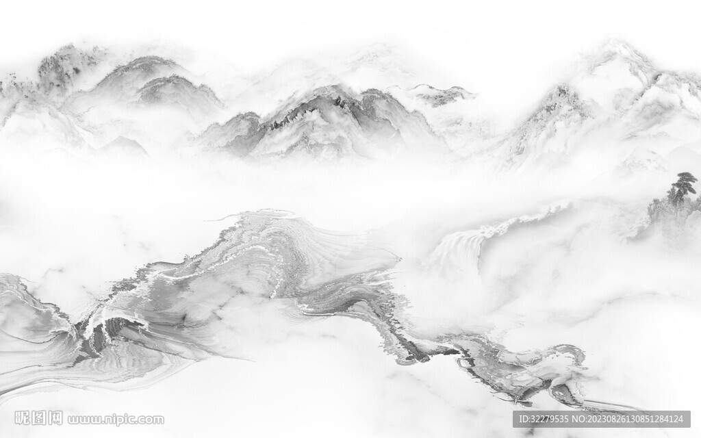 现代 灰色意境山水 TiF分层