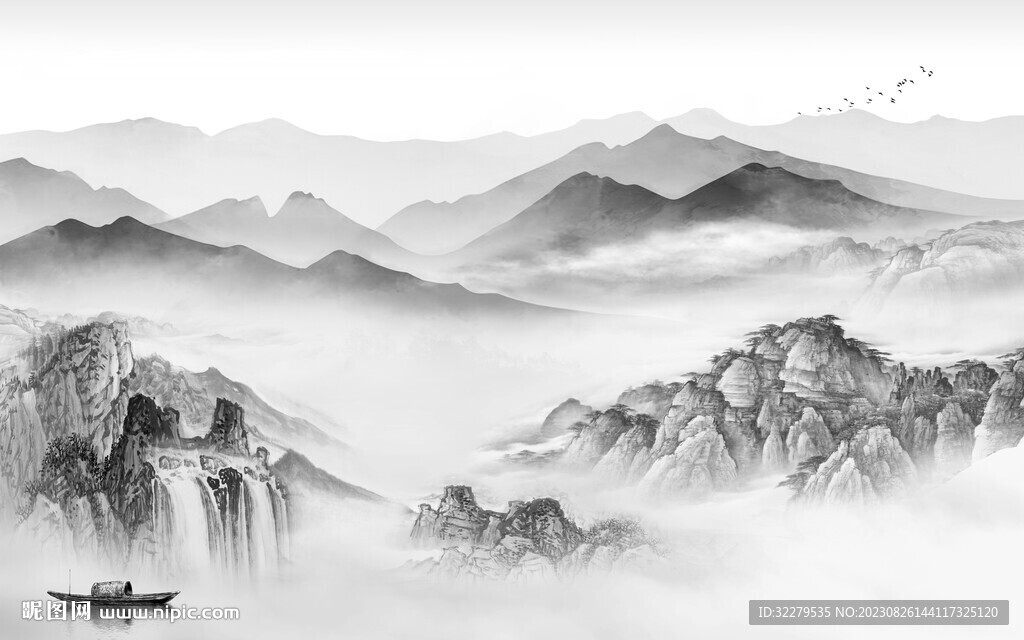 人气 简约灰色山水 TiF分层