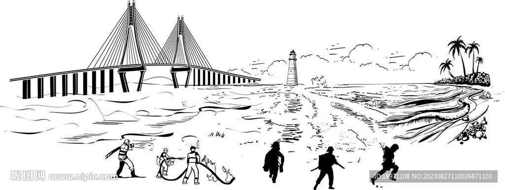 海湾大桥线条图