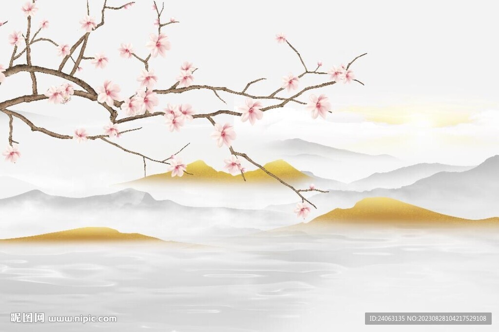 新中式山水花鸟壁画