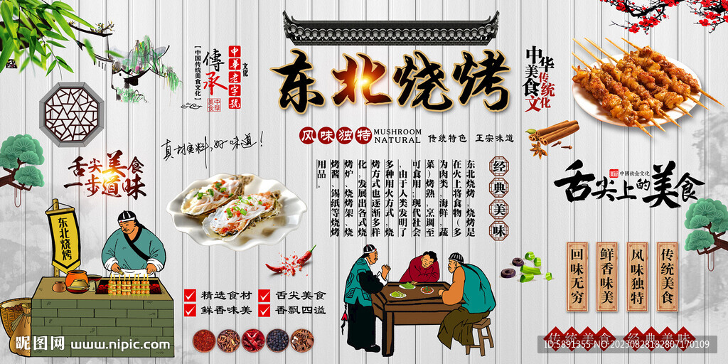 东北烧烤背景墙