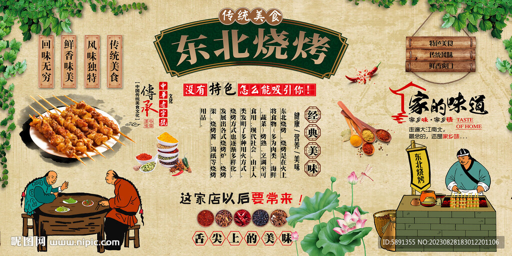 东北烧烤背景墙