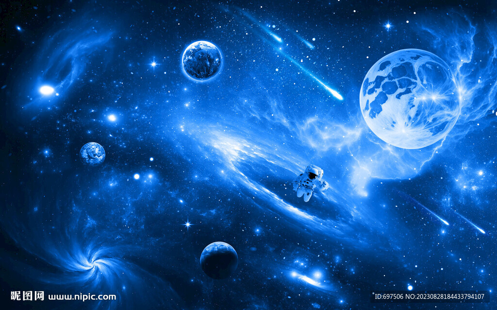 蓝色太空宇宙星球宇航员星空背景