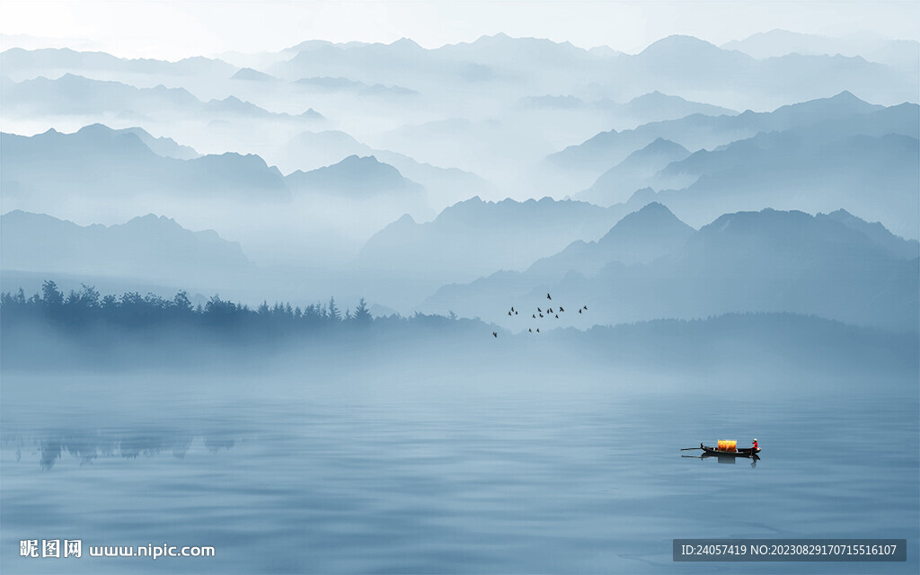 空灵意境山水风景背景墙