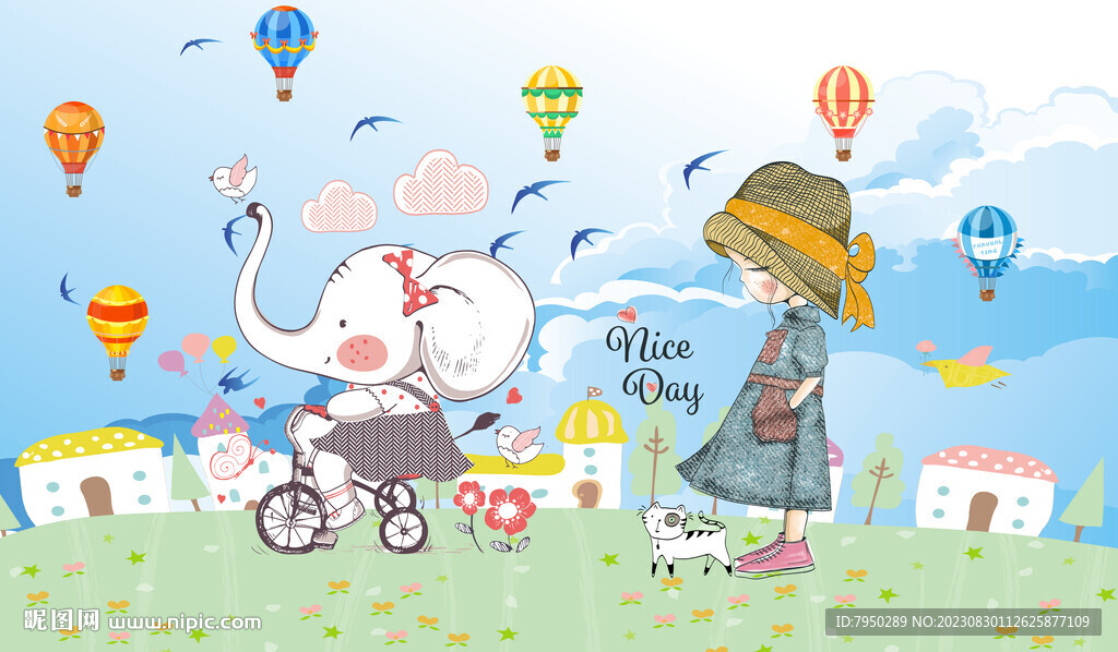 卡通 儿童房背景墙  