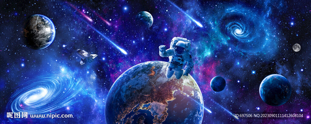 梦幻星球太空黑洞宇航员流星背景