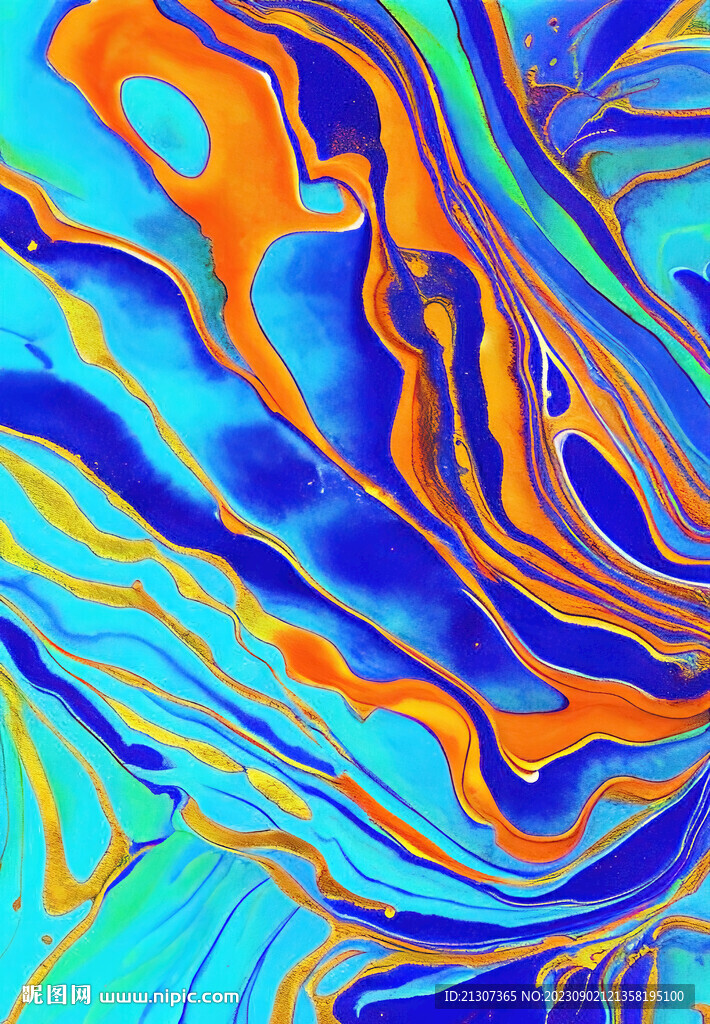 蓝色金箔抽象流体