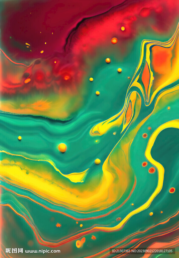 红黄绿抽象流体画